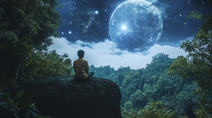 Contemplative Serenity, A Solitary Figure Gazing at a Celestial Wonder