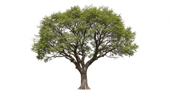 緑葉茂る大木 白背景で鮮やかに輝く. AI Generated