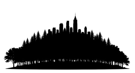 city skyline emerging from a forest illustrating urban nature balance environmental harmony and sustainable development concepts