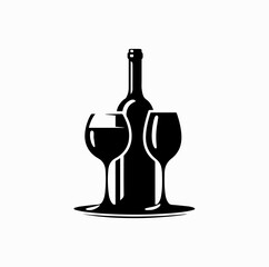 French Wine Bottle and Glasses Silhouette – Iconic France Wine Tourism Vector