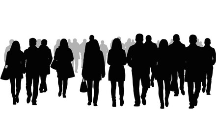 anonymous crowd silhouettes illustrating urban density pedestrian traffic and social anonymity for design projects