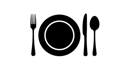 simple black and white place setting icon perfect for restaurant menus websites and culinary branding to convey elegance and simplicity