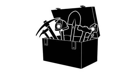 essential mining tools equipment in a sturdy toolbox safety gear pickaxes shovel perfect for mining geology and construction industry presentations