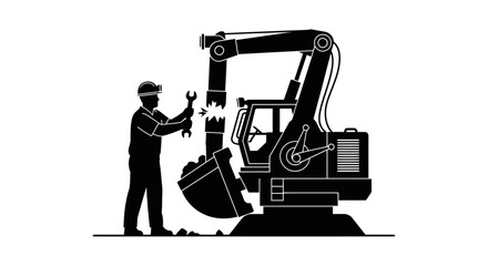 heavy equipment repair mechanic servicing excavator arm ensuring operational efficiency and preventing costly downtime