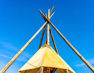 Teepee top against a clear blue sky