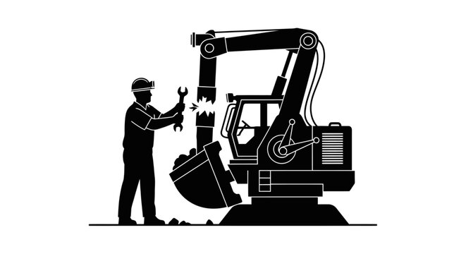 heavy equipment repair mechanic servicing excavator arm ensuring operational efficiency and preventing costly downtime