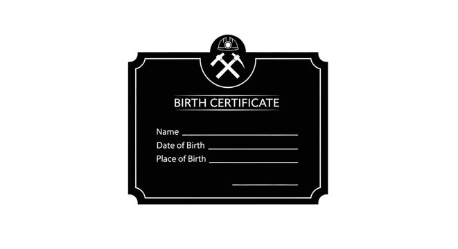 black and white miningthemed birth certificate template perfect for commemorative personalized gifts or unique keepsakes
