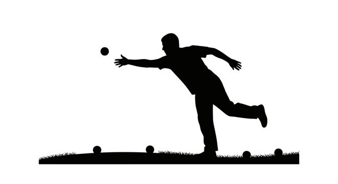 silhouette of a bocce ball player dynamically throwing a ball perfect for sports recreation and competition designs