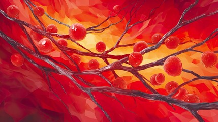 3 d illustration of blood vessel system with red spheres