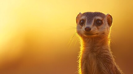 Fototapeta premium A curious meerkat stands alert in the warm glow of golden hour sunlight