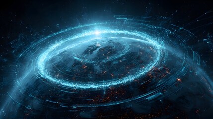 Digital Global Network Ring Around Earth Representing Big Data and Connectivity
