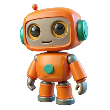 3d cute orange robot character isolated on transparent background