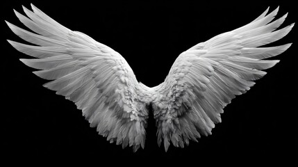 Fototapeta premium Elegant White Angel Wings on Dramatic Black Background for Creative Design Projects