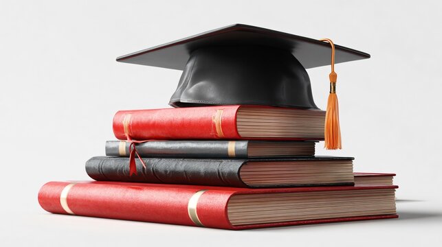 Graduation Cap and Books on White Background for Educational Concepts