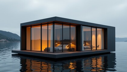 Modern Floating House with Cozy Bedroom Calm Water