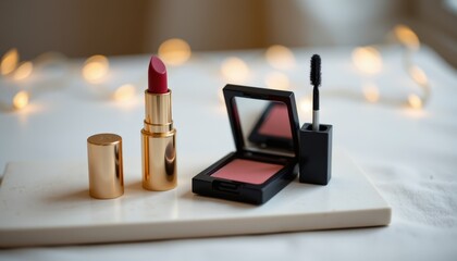 Elegant Makeup Collection with Soft Bokeh Background