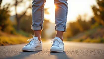 Casual Feet Paved Road Warm Light