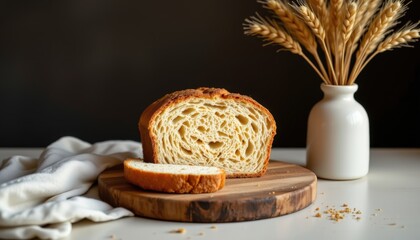 Rustic Bread and Dried Grasses Wooden Cutting Board