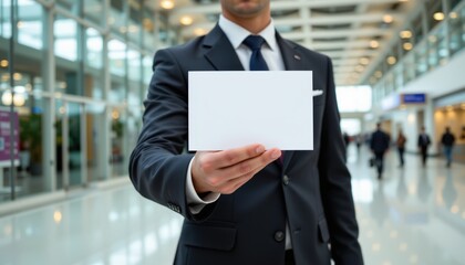 Business Professional Holding Blank White Card