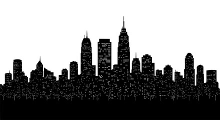 night city skyline silhouette dramatic black and white cityscape for urban design real estate and travel projects