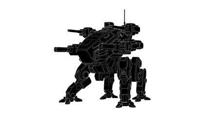 powerful silhouette of a combat mech perfect for scifi military and gaming projects needing a strong dramatic visual