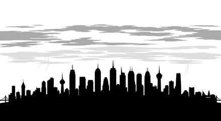 Fototapeta premium stormy cityscape silhouette dramatic black and white skyline for urban weather and environmental designs