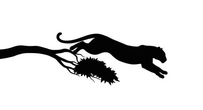 powerful panther silhouette leaping across branch dynamic wildlife action image for logo branding and print design projects