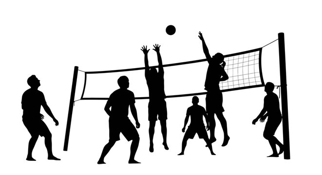 intense beach volleyball action silhouette image for sports websites blogs and marketing materials - Powered by Adobe