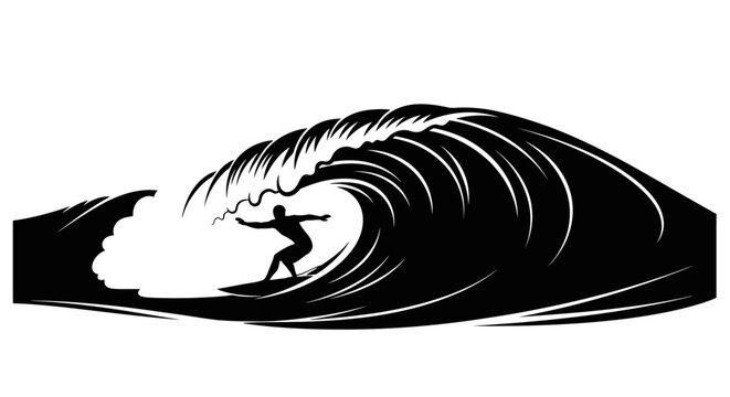 dynamic surfer silhouette riding a powerful ocean wave perfect for surf shops branding and water sports designs