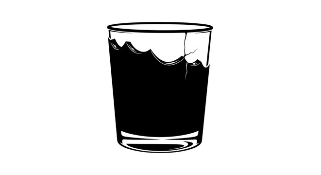halffull whiskey glass stylish monochrome illustration for liquor bar or pub menus websites and branding designs