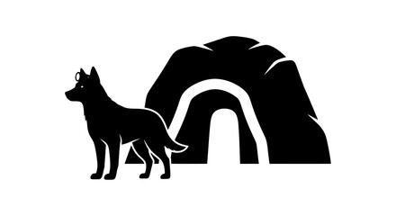 loyal canine guardian standing watch before cave entrance security protection and wilderness concept illustration