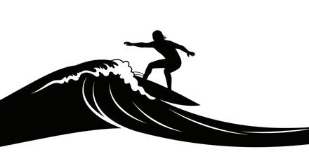 dynamic silhouette of surfer riding a powerful wave perfect for surf shops water sports websites and extreme sports designs