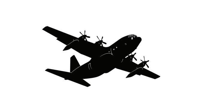 powerful black silhouette of a lockheed c hercules airplane in flight perfect for military aviation or transportation designs