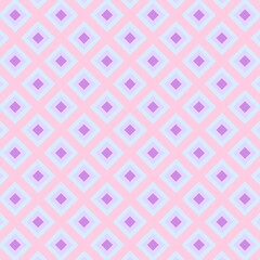 A retro-inspired, seamless geometric pattern featuring a repeating grid of stacked diamonds. The color palette is a soft and romantic combination of light pink, baby blue, and various shades of purple