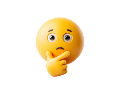 3D Rendered Thinking Yellow Emoji With Hand on Chin on Transparent Background, PNG