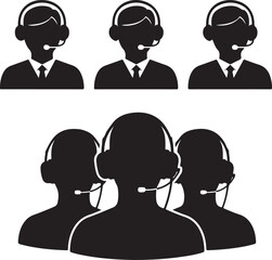 Call center team support black silhouette vector icon illustration