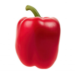 Single ripe red bell pepper with green stem isolated on transparent background