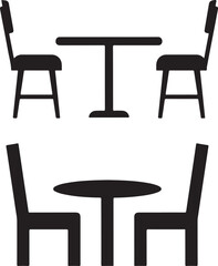 Table and Chairs Illustration Silhouette. Restaurant Furniture Icon.