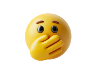 3D Render of a Speechless Yellow Emoji Covering Its Mouth With Hand on Transparent Background, PNG