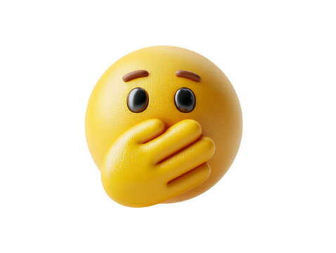 3D Render of a Speechless Yellow Emoji Covering Its Mouth With Hand on Transparent Background, PNG