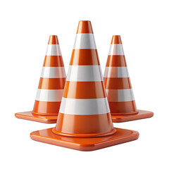 Four orange traffic cones with white stripes on black background