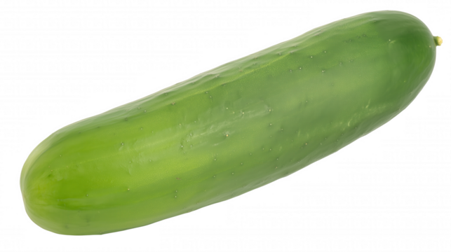 Single fresh cucumber with green stem on transparent background