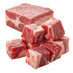 Raw beef ribs cubes and block isolated on transparent background