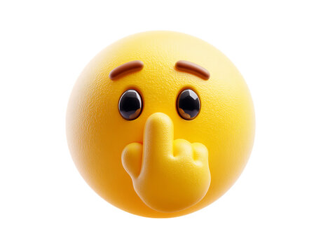 3D Render of a Yellow Emoji With Finger on Lips Indicating Silence on Transparent Background, PNG