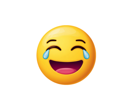 Yellow Circle Emoji With Tears of Joy on Transparent Background, PNG