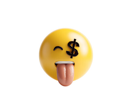 3D Render of Yellow Money-Mouth Emoji with Tongue Out on Transparent Background, PNG - Powered by Adobe
