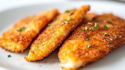 Crispy golden fried fish fillets seasoned and garnished with fresh parsley