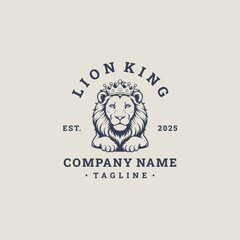 Obraz premium lion with crown, king lion vintage vector logo design
