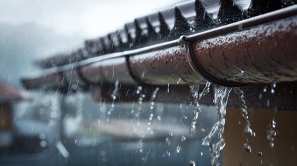 Fototapeta premium Rain water runoff from guttering