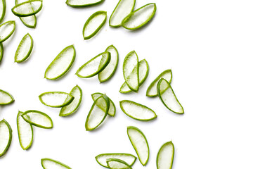 Sliced aloe vera pieces with translucent gel